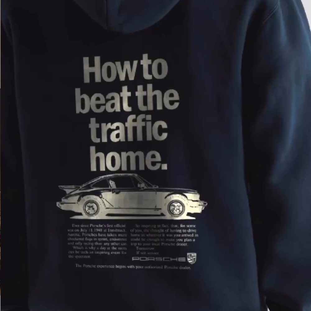 How to Beat the Traffic Home Hoodie Black Size Small Porsche Club of East London